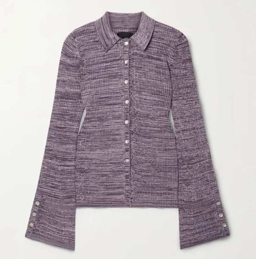 LE ORE Rimini Cardigan Sweater Chocolate Mink Marl Purple Sz S {3Q23}